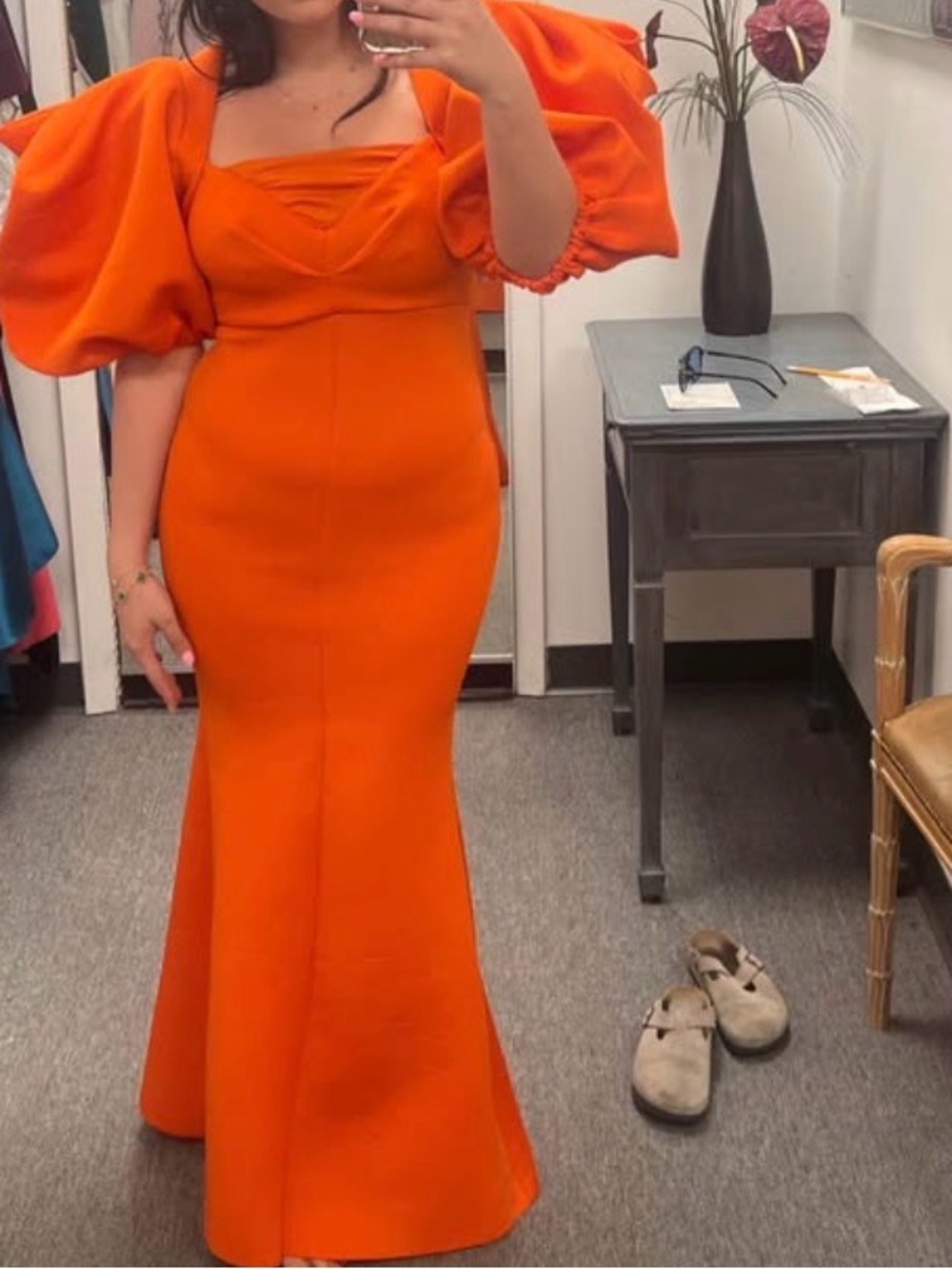 ASOS Vibrant Orange Puff-Sleeve Maxi Gown - Picture 4 of 4
